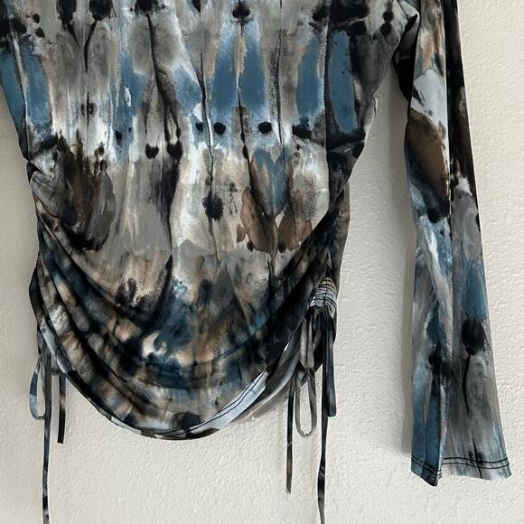 New Ariella long sleeve square neck ruched sides abstract boho grunge stretch S - Picture 10 of 12